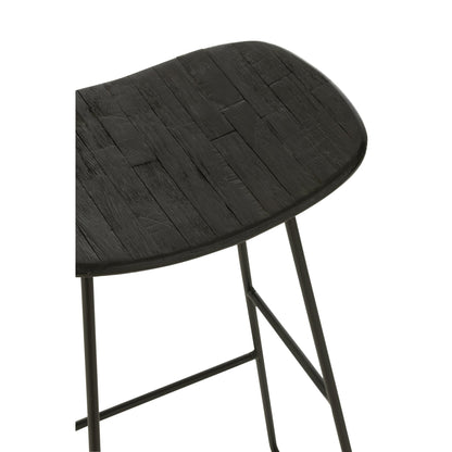 Tabouret de bar rectangulaire en teck recyclé noir, grand modèle, J-Line