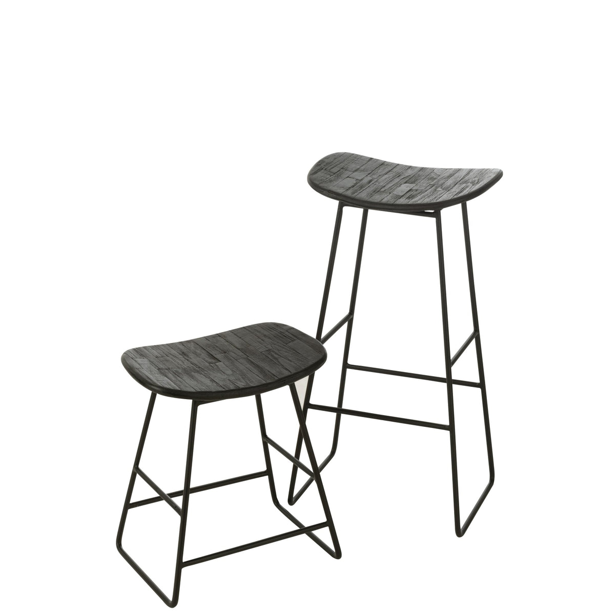 Tabouret de bar rectangulaire en teck recyclé noir, grand modèle, J-Line