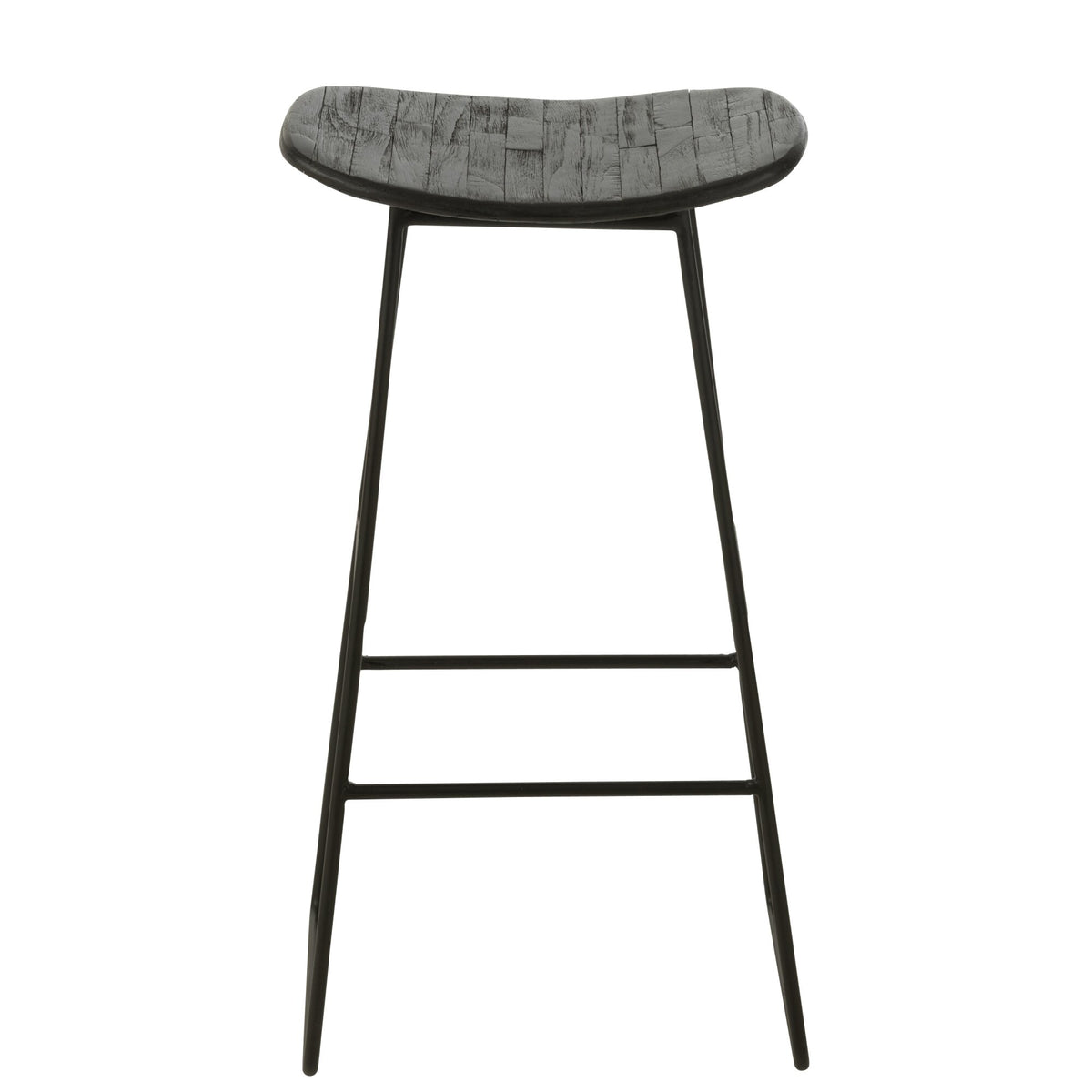 Tabouret de bar rectangulaire en teck recyclé noir, grand modèle, J-Line