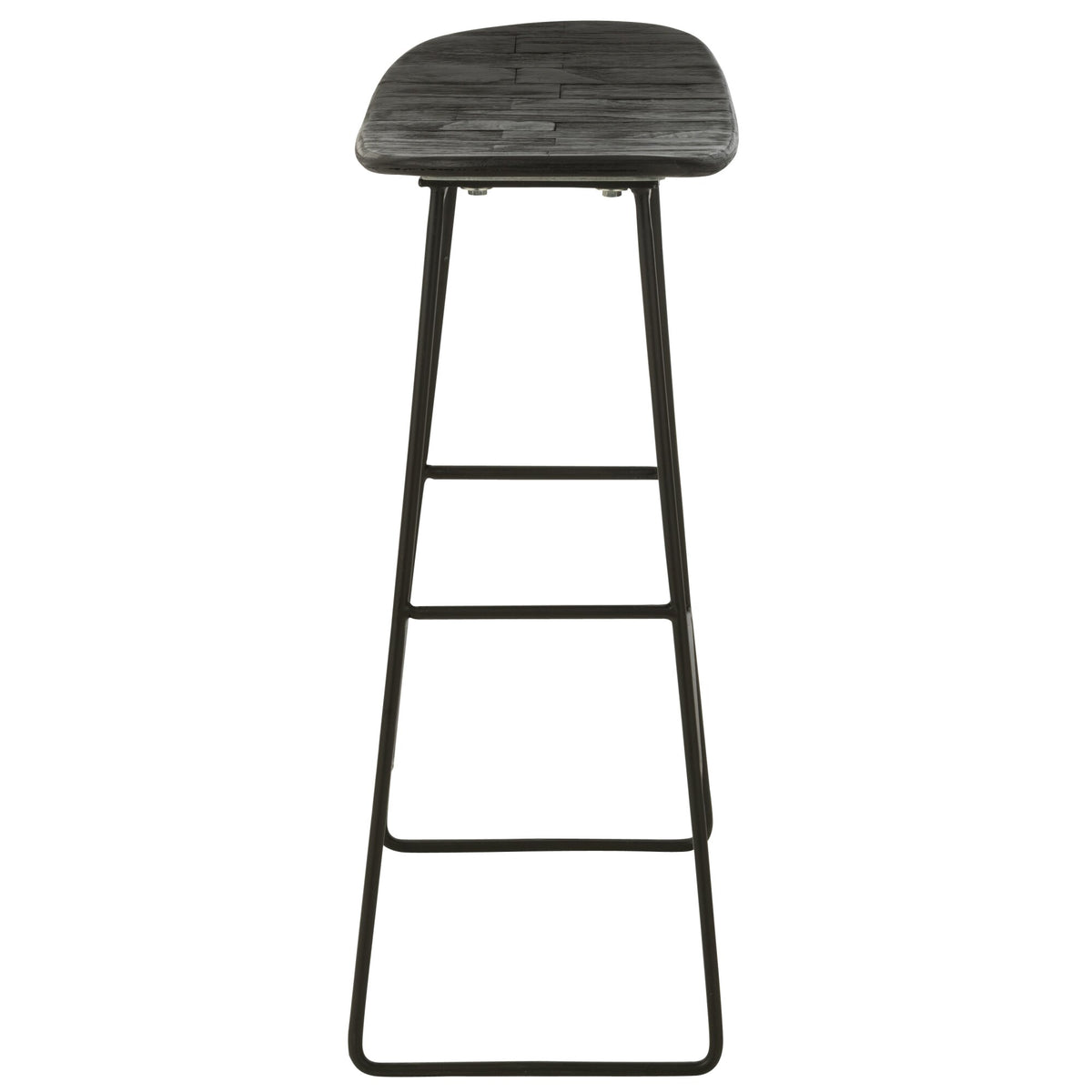 Tabouret de bar rectangulaire en teck recyclé noir, grand modèle, J-Line