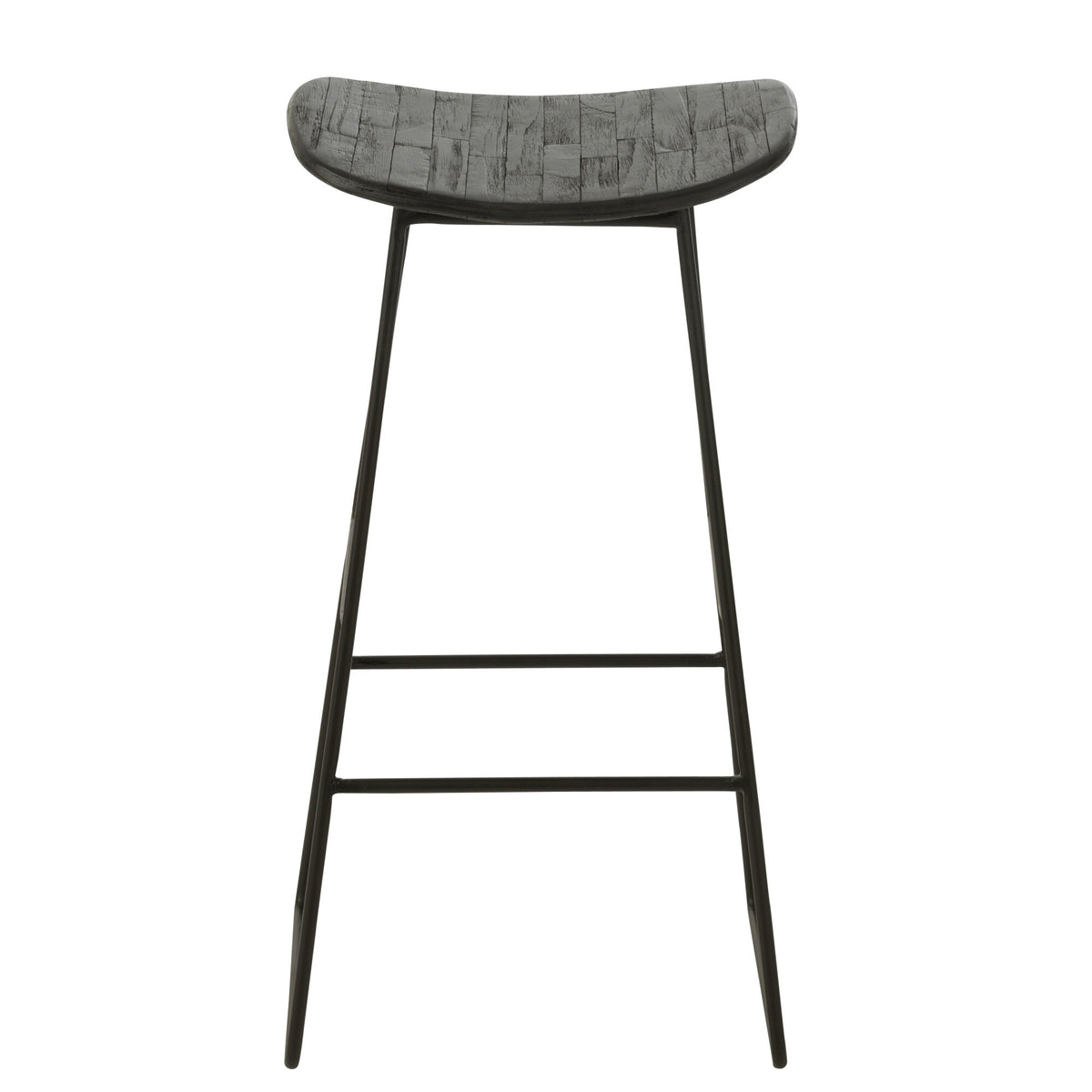 Tabouret de bar rectangulaire en teck recyclé noir, grand modèle, J-Line