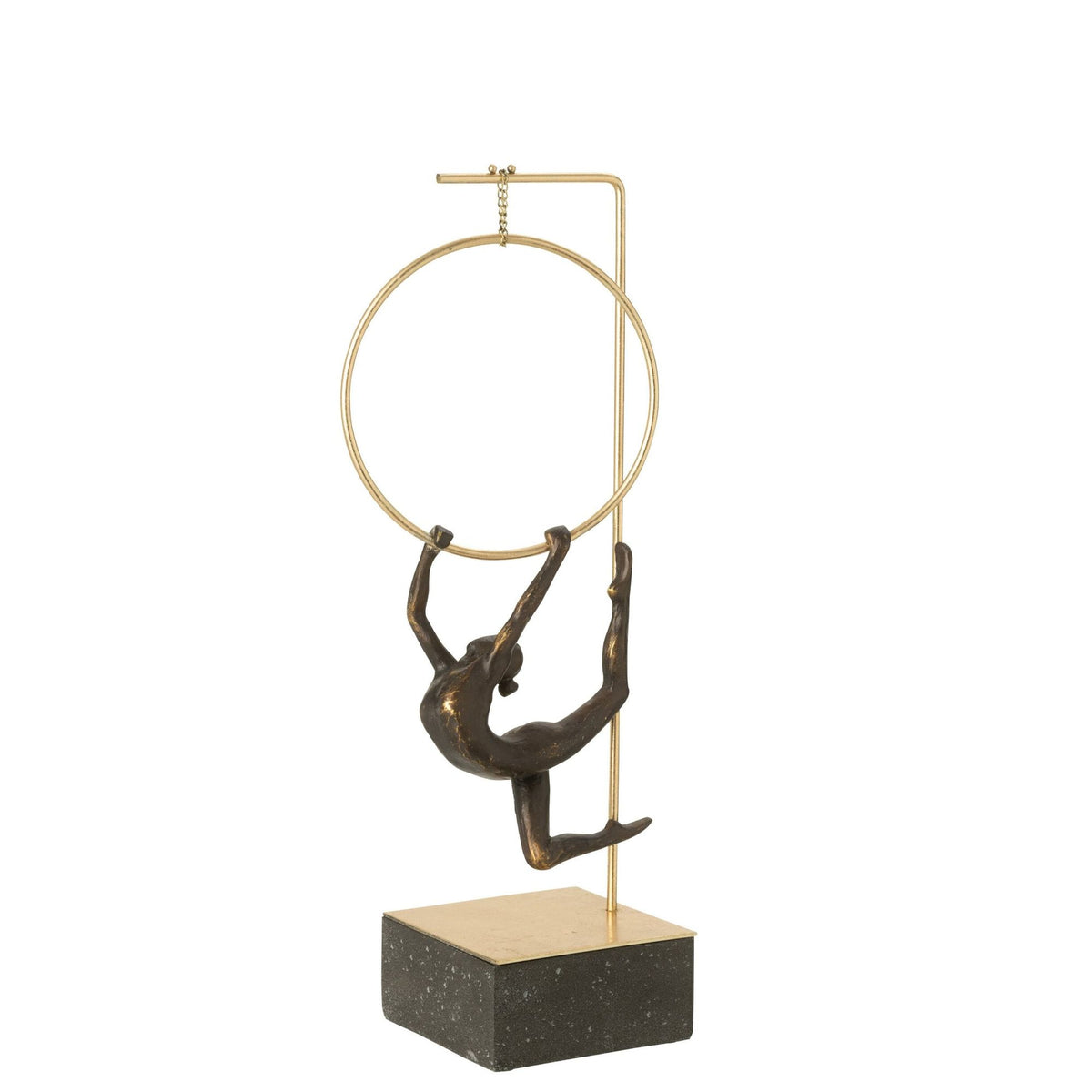 Beeld Gymnast Hoepel Alpha van J-Line, zwart beeld van een gymnast met hoepel en gouden accenten