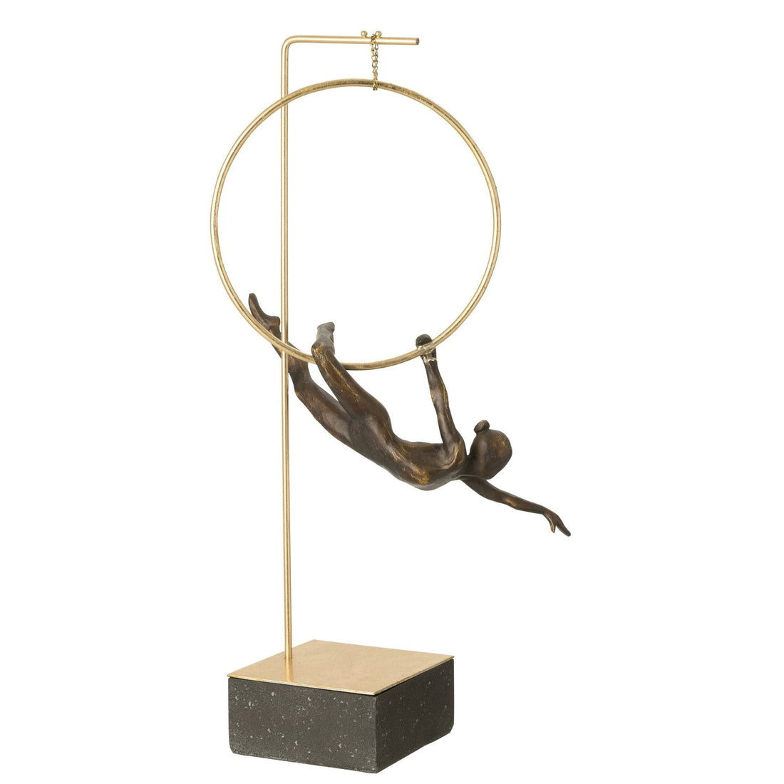 Beeld Gymnast Hoepel Gamma van J-Line, hoog zwart beeld van een gymnast met hoepel en goudkleurige details