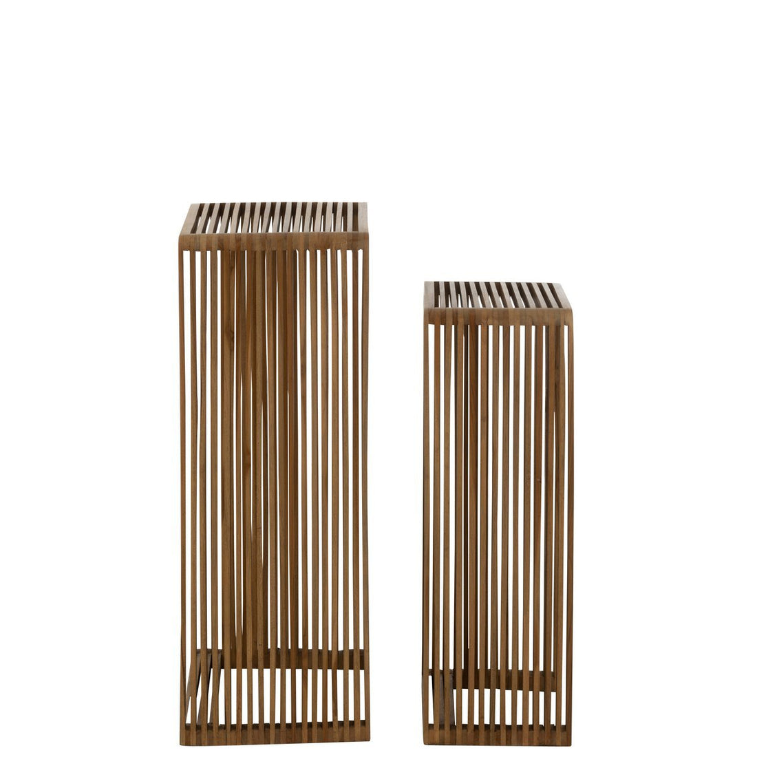 Bijzettafel Kubus Gerecycleerd Teak Naturel Set van 2 - Zuil - J-Line - livinglovely.nl