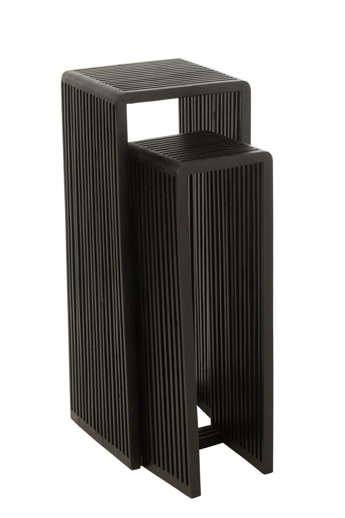 Bijzettafel kubus Gerecycleerd Teak Zwart Set van 2 - Zuil - J-Line - livinglovely.nl