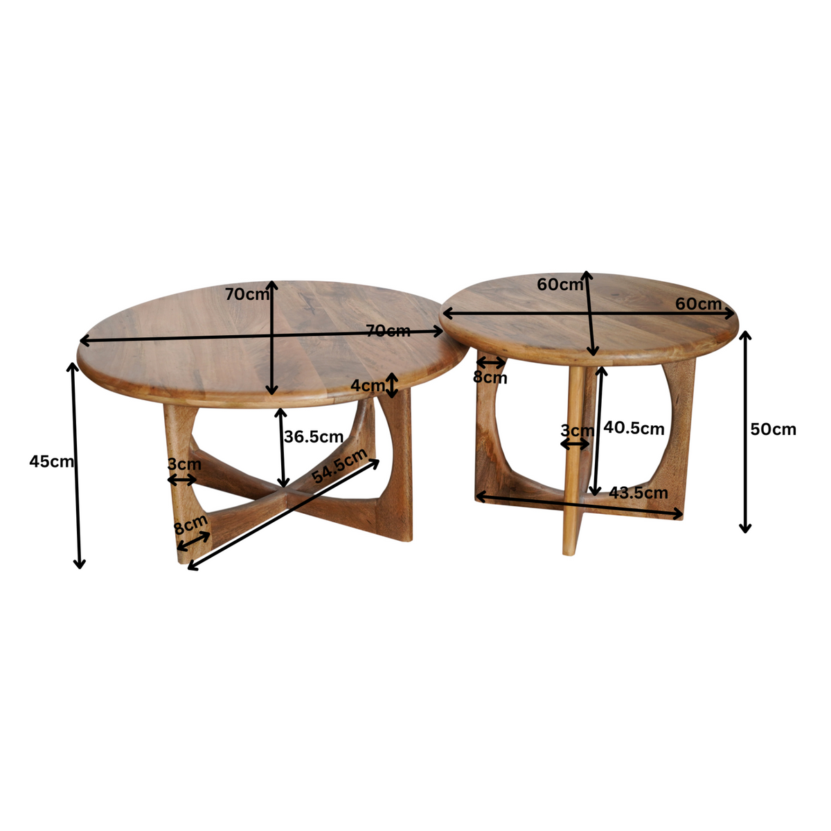 Bijzettafel Milou Mangohout Naturel 60cm van Starfurn gestyled naast een bank in een lichte woonkamer