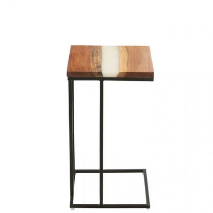 Bijzettafel Vierkant Acacia Hout/Epoxyhars Naturel/Wit