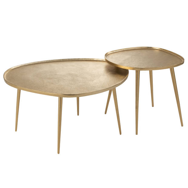 Bijzettafels Vinta Aluminium Goud Set van 2 - Bijzettafel - J-Line - livinglovely.nl