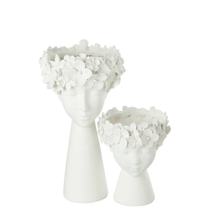 Bloempot Kop Resine Wit Large - Pot - J-Line - livinglovely.nl