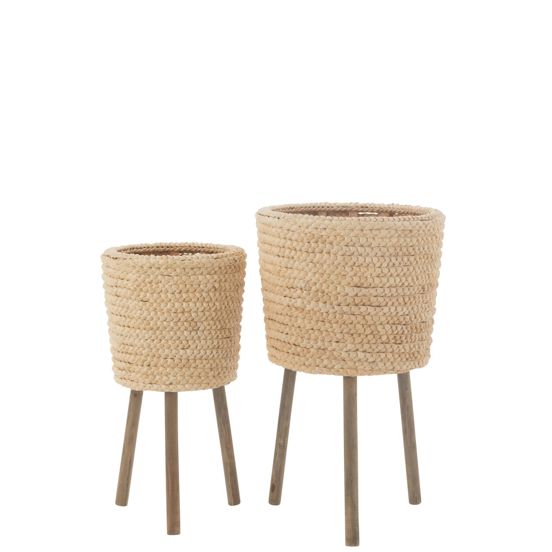 Lot de 2 pots de fleurs ronds en feuilles de maïs/contreplaqué naturel J-Line