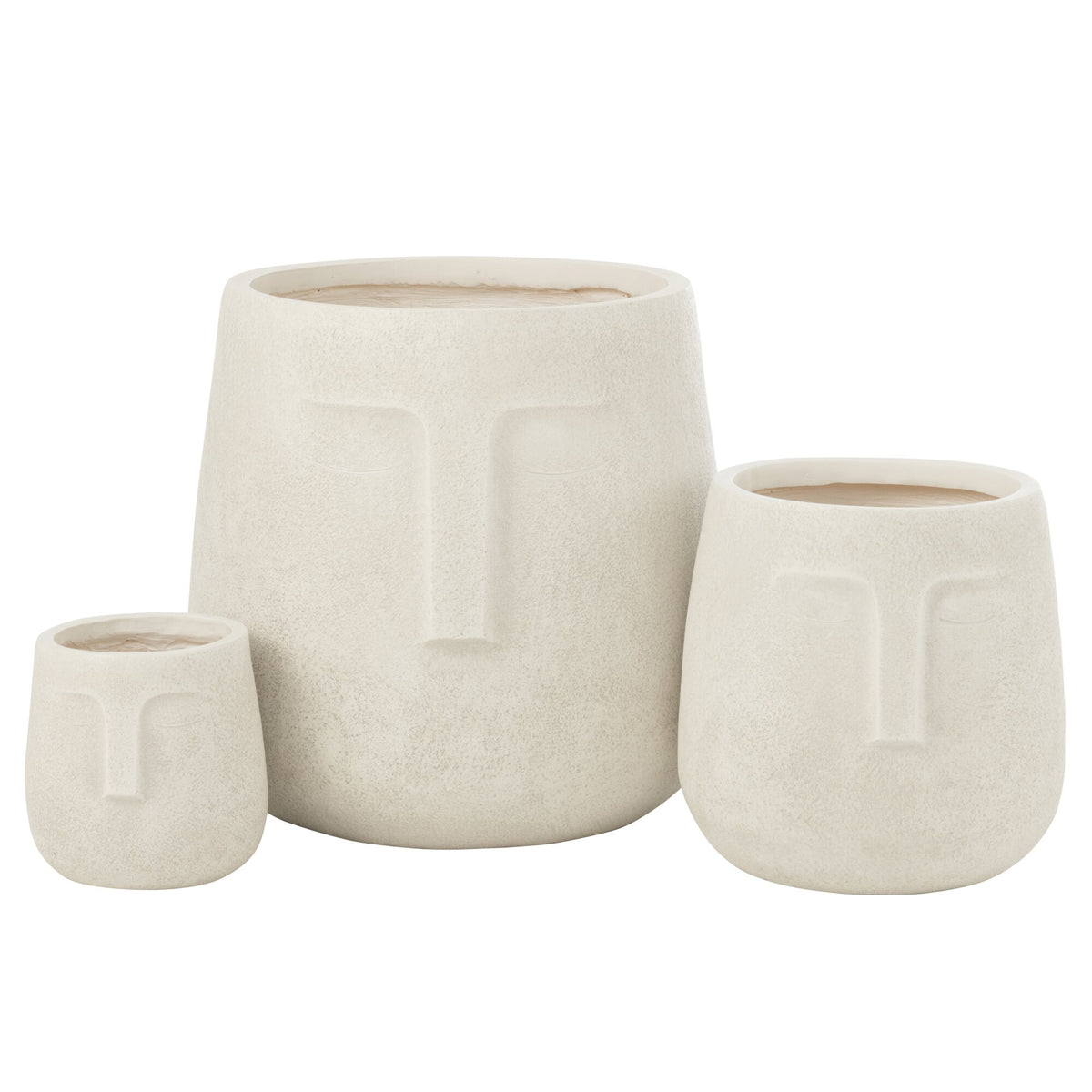 Jardinières Moai en argile blanche, lot de 3, J-Line
