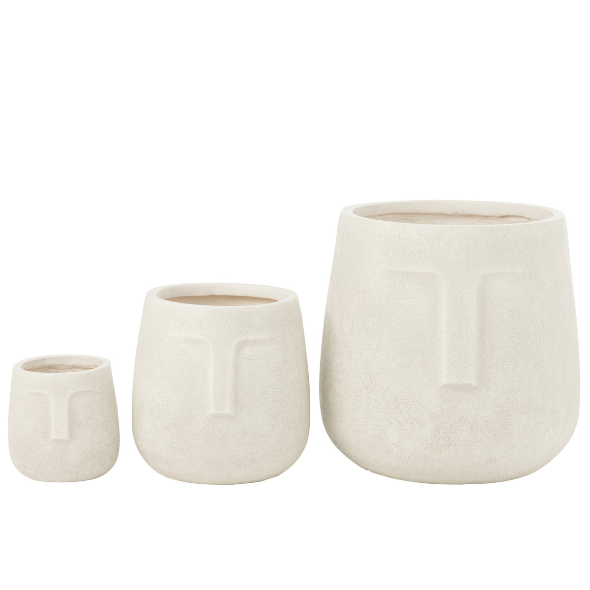 Jardinières Moai en argile blanche, lot de 3, J-Line