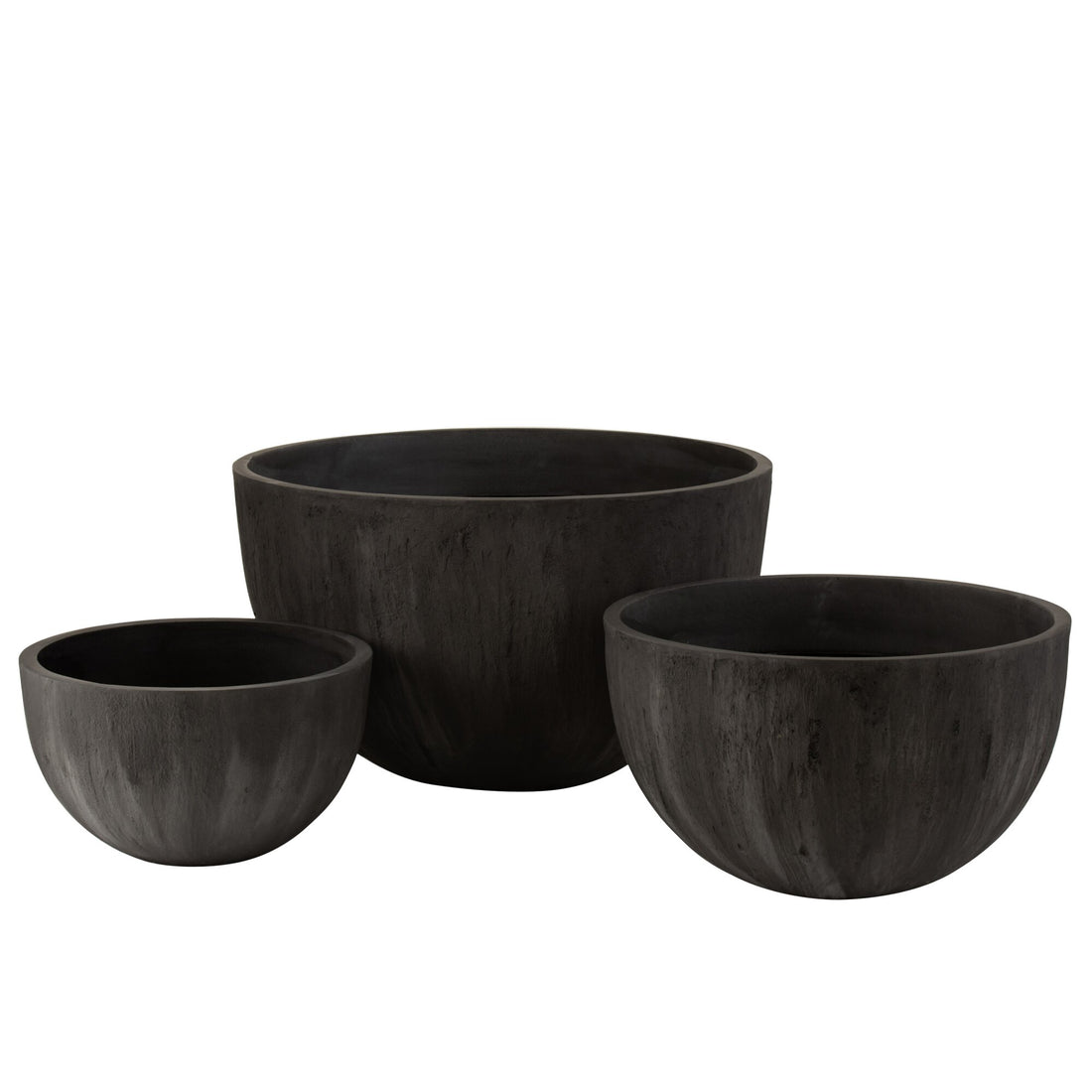 Jardinières rondes basses en céramique noire, lot de 3 J-Line