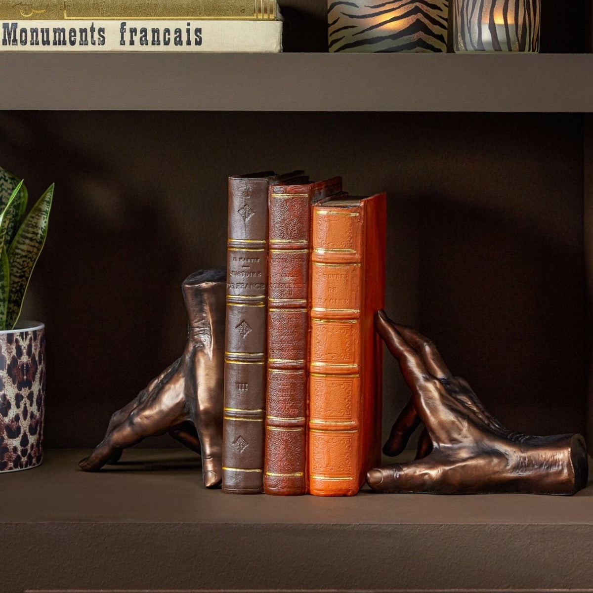 Serre-livres Mains Polyrésine Bronze Lot de 2 J-Line