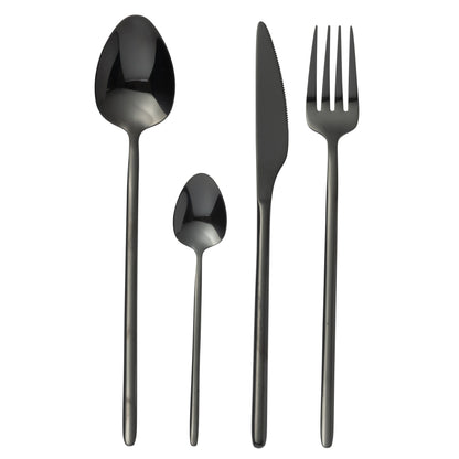 Boîte de couverts C 24 pièces Acier inoxydable Noir brillant J-Line