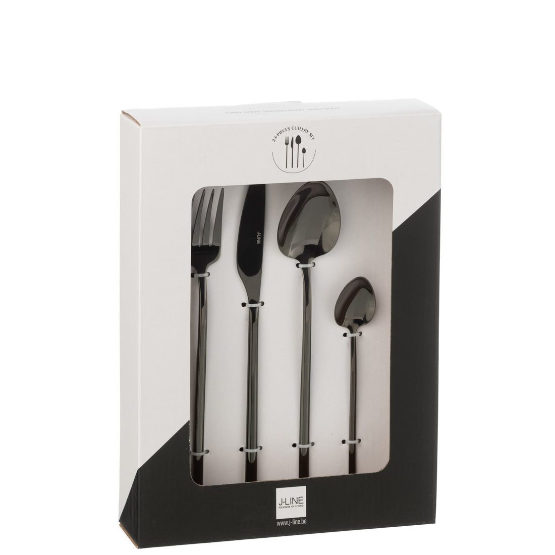 Boîte de couverts C 24 pièces Acier inoxydable Noir brillant J-Line