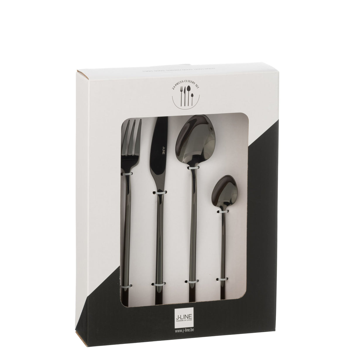 Boîte de couverts C 24 pièces Acier inoxydable Noir brillant J-Line
