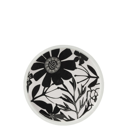 Plateau Rond Avec Poignées Fleurs Bois de Manguier Noir/Blanc J-Line