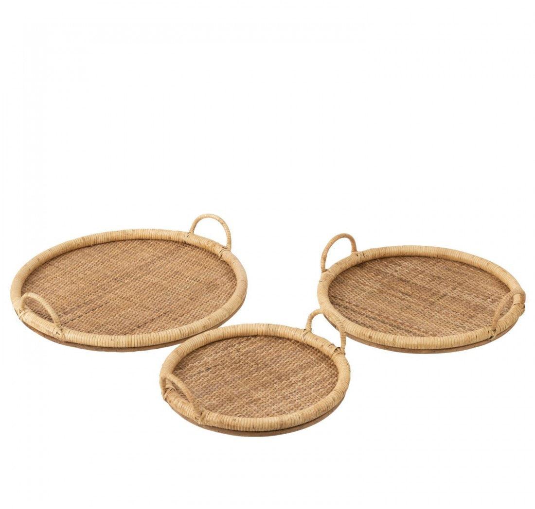 Dienbladen Ovaal Rotan/Metaal Natuur Set van 3 - Dienblad - J-Line - livinglovely.nl