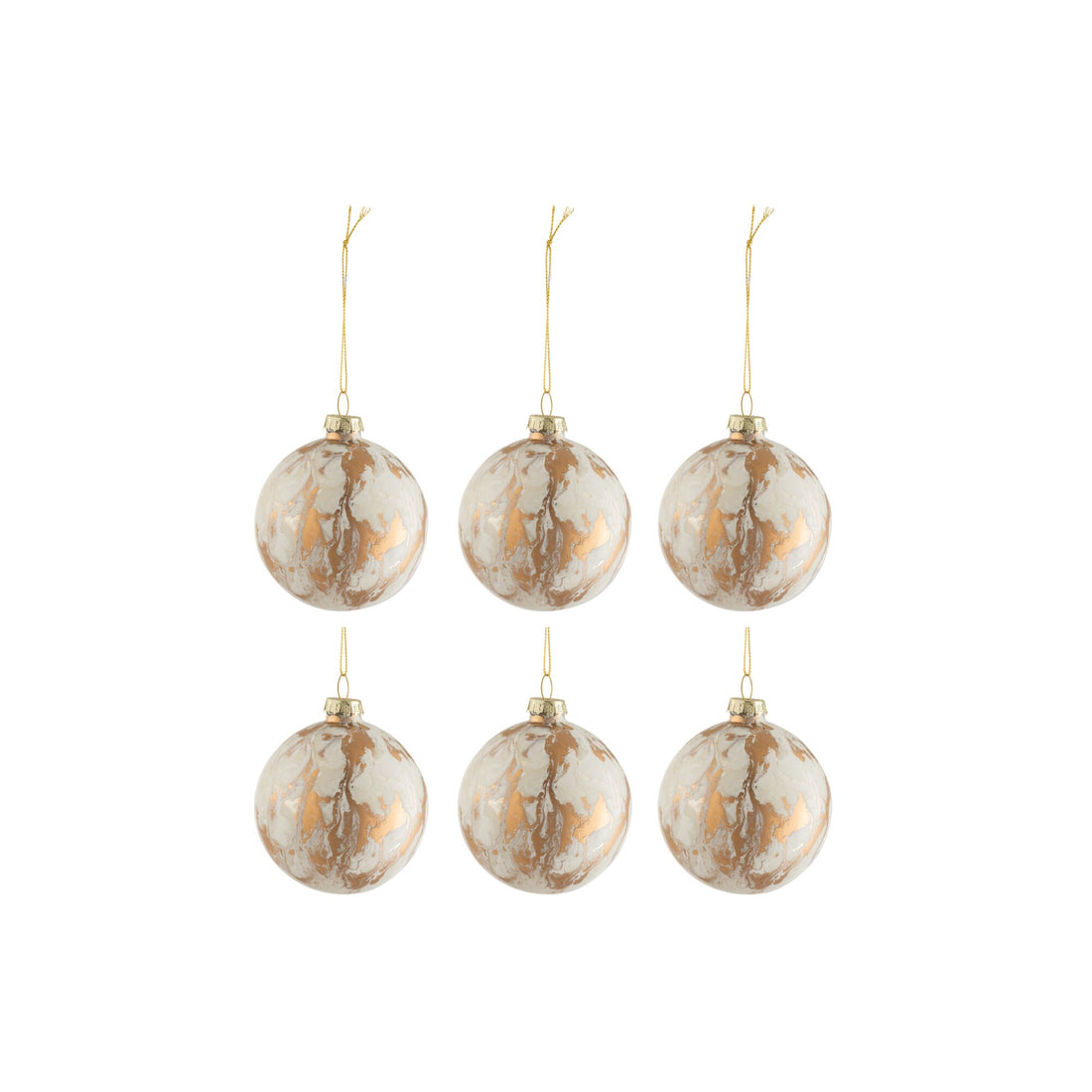 Boîte de 6 boules de Noël aspect marbré verre blanc/doré petit format 8,5 x h10 cm J-Line