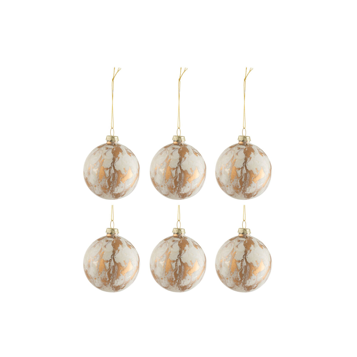 Boîte de 6 boules de Noël aspect marbré verre blanc/doré petit format 8,5 x h10 cm J-Line