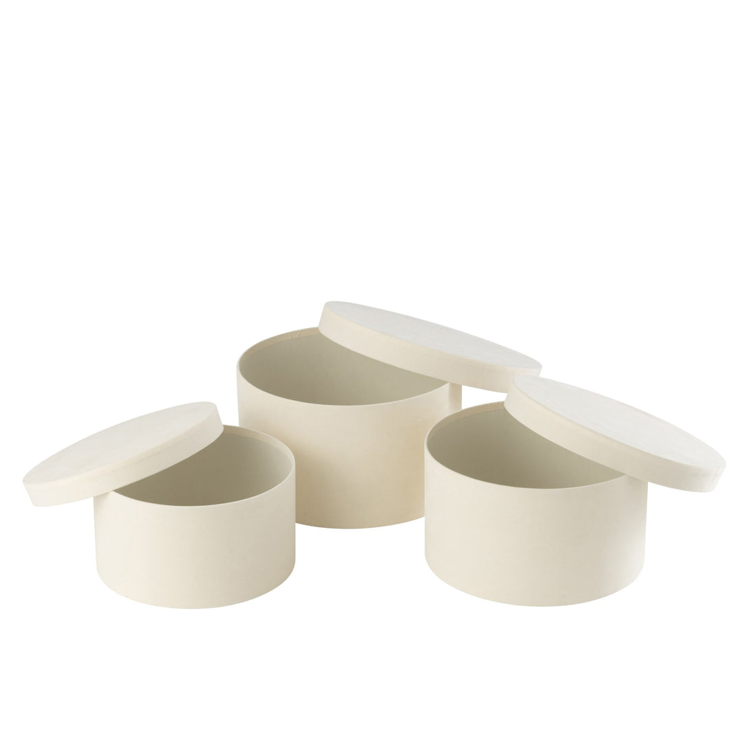 Boîtes rondes plates en papier velours blanc, lot de 3, J-Line