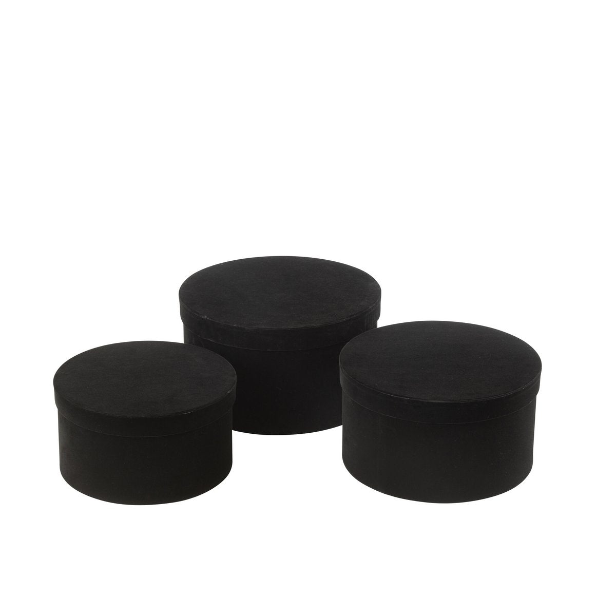 Dozen Rond Plat Fluweel Papier Zwart Set van 3 - Cadeauverpakking - J-Line - livinglovely.nl