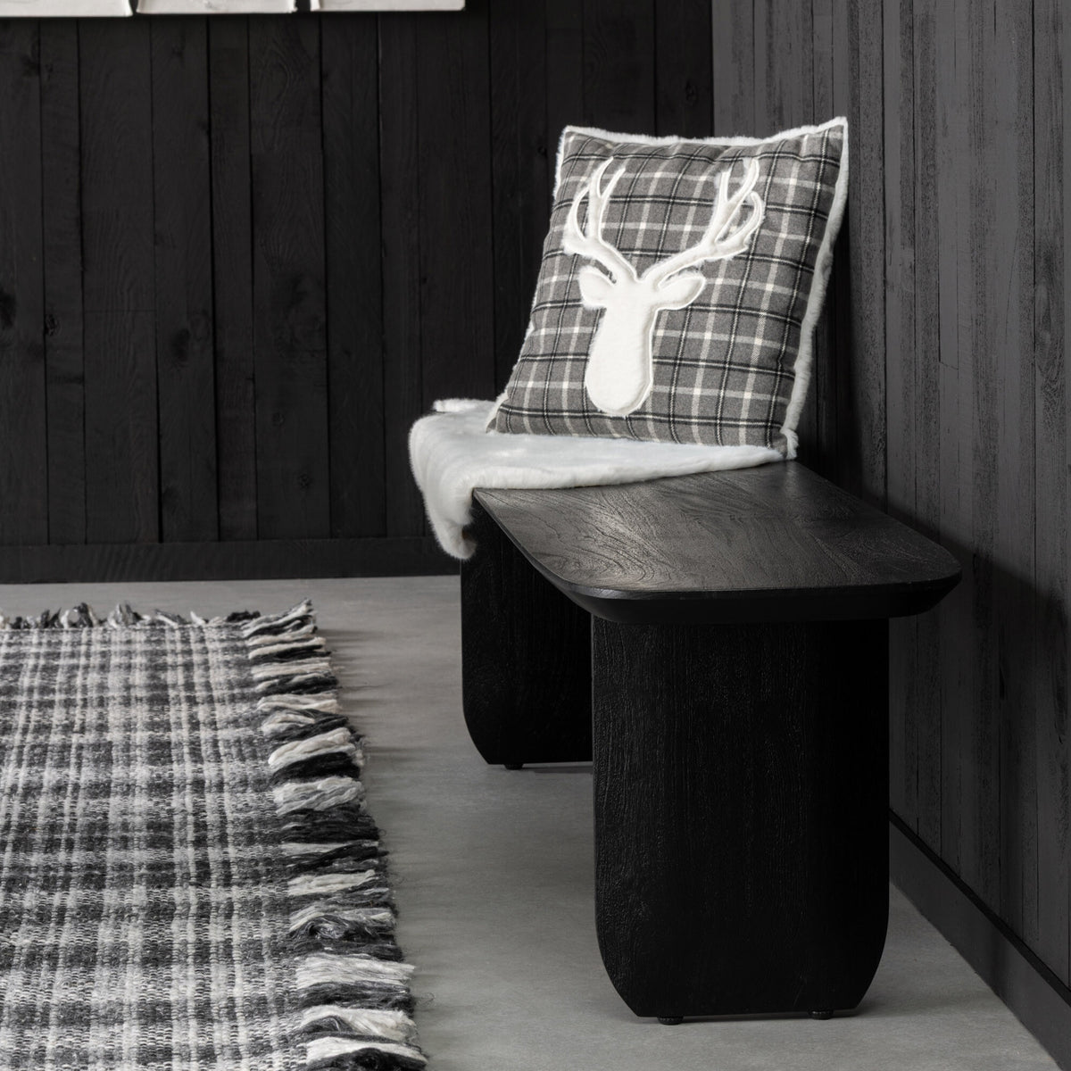Eetkamertafel + Eetkamerbank Acaciahout Zwart 190cm J-Line - Eetkamertafel - Living Lovely - livinglovely.nl