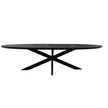 Eettafel Brandy Zwart van Starfurn vanuit een andere hoek, ovaal blad van 160 cm