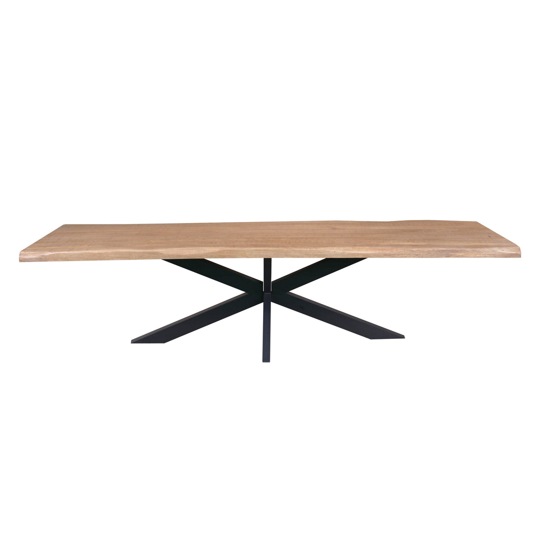 Eettafel Dakota Boomstam 300cm van Starfurn, houten blad met boomstamrand op zwarte matrixpoot