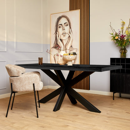 Eettafel Denver Mangohout Zwart 180cm van Starfurn, rechthoekige gezinstafel van zwart gelakt mangohout