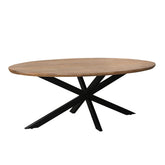 Eettafel Jesper Pecan 210cm schuin vooraanzicht met zwart spinpootonderstel