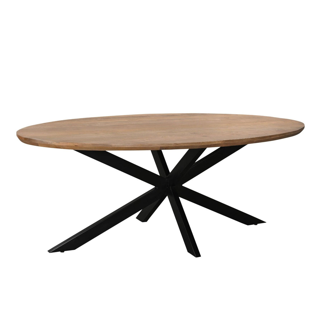 Eettafel Jesper Pecan 240cm schuin vooraanzicht met zwart spinpootonderstel