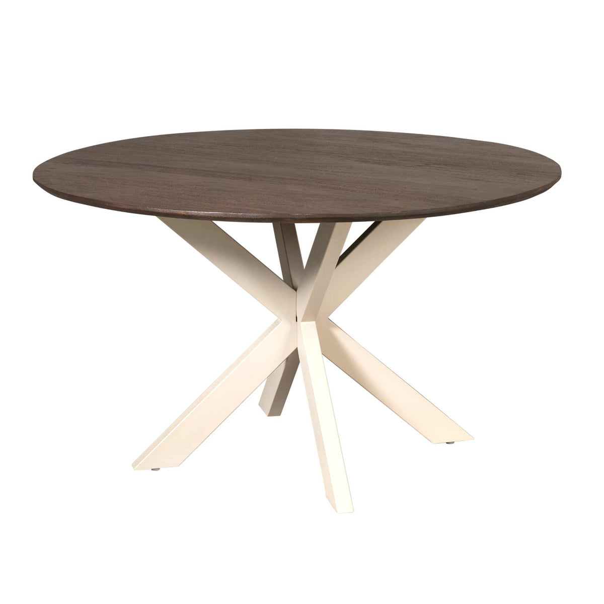 Eettafel Madison 130cm van Starfurn in bruin mangohout met zandkleurige metalen middenpoot