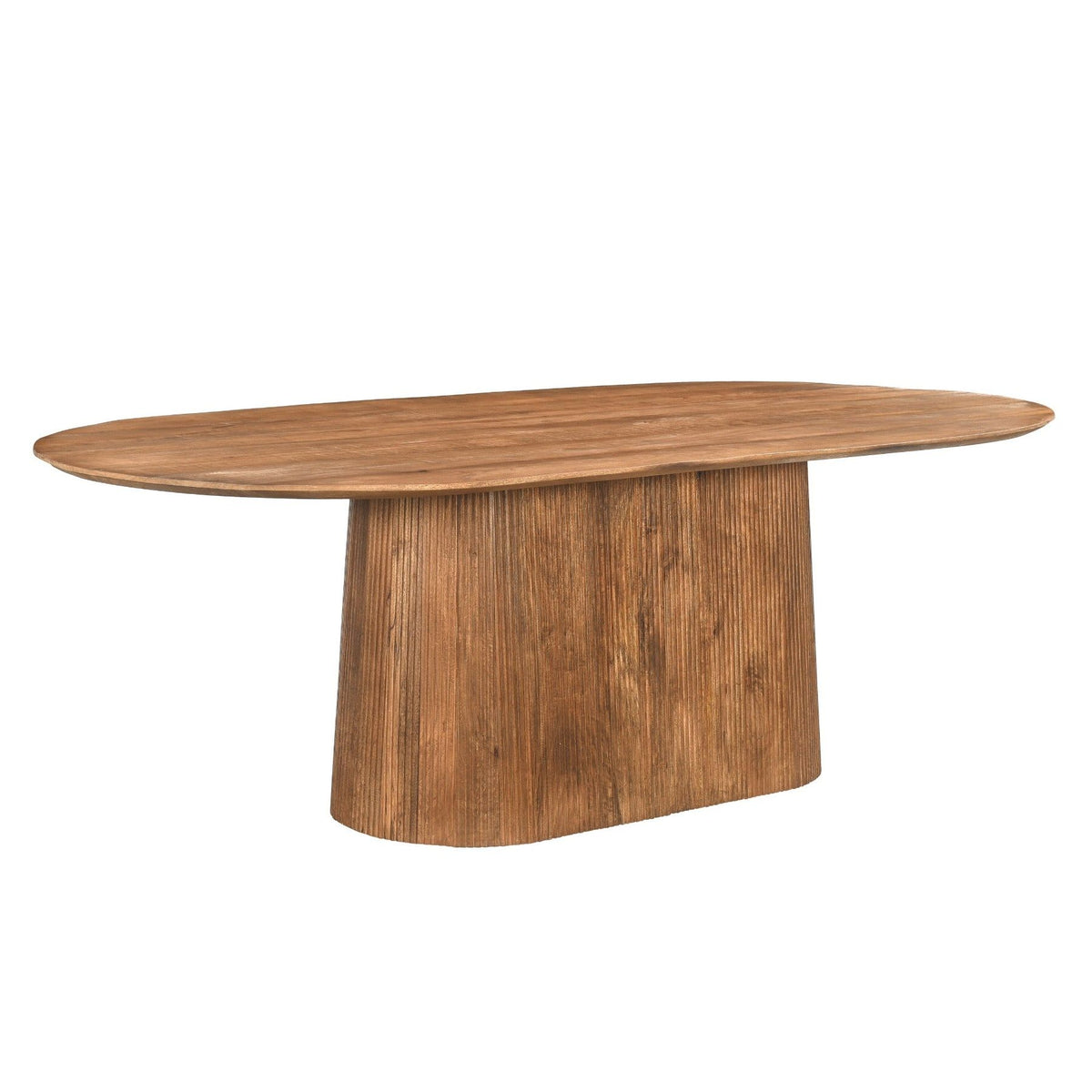 Vooraanzicht van de ovale Salvator eettafel met twee geribbelde voeten