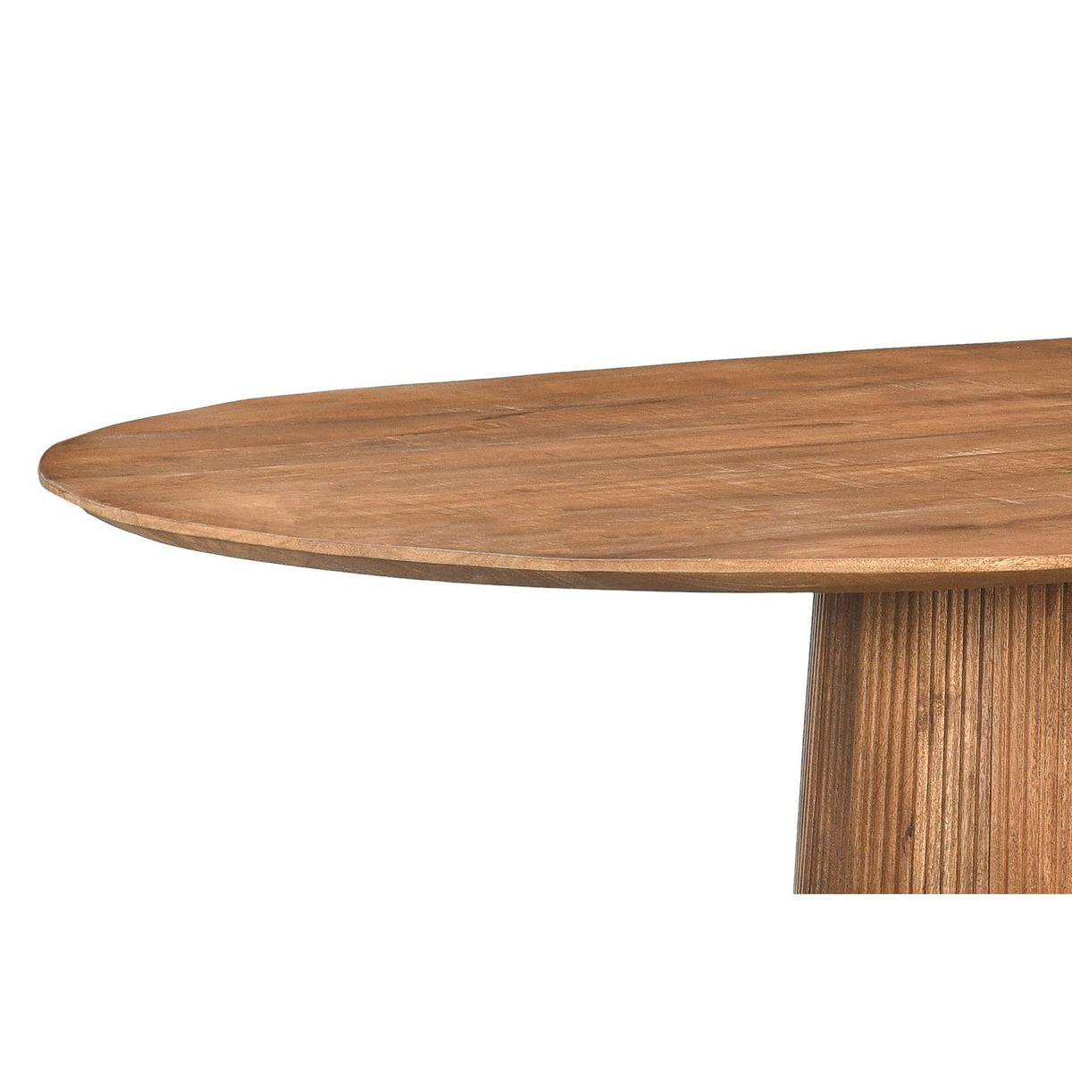 Bovenaanzicht van het ovale blad van 200 bij 110 cm in mangohout Pecan
