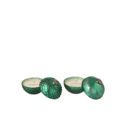 Geurkaars Kerstbal Glas Groen Small Set van 2 J-Line