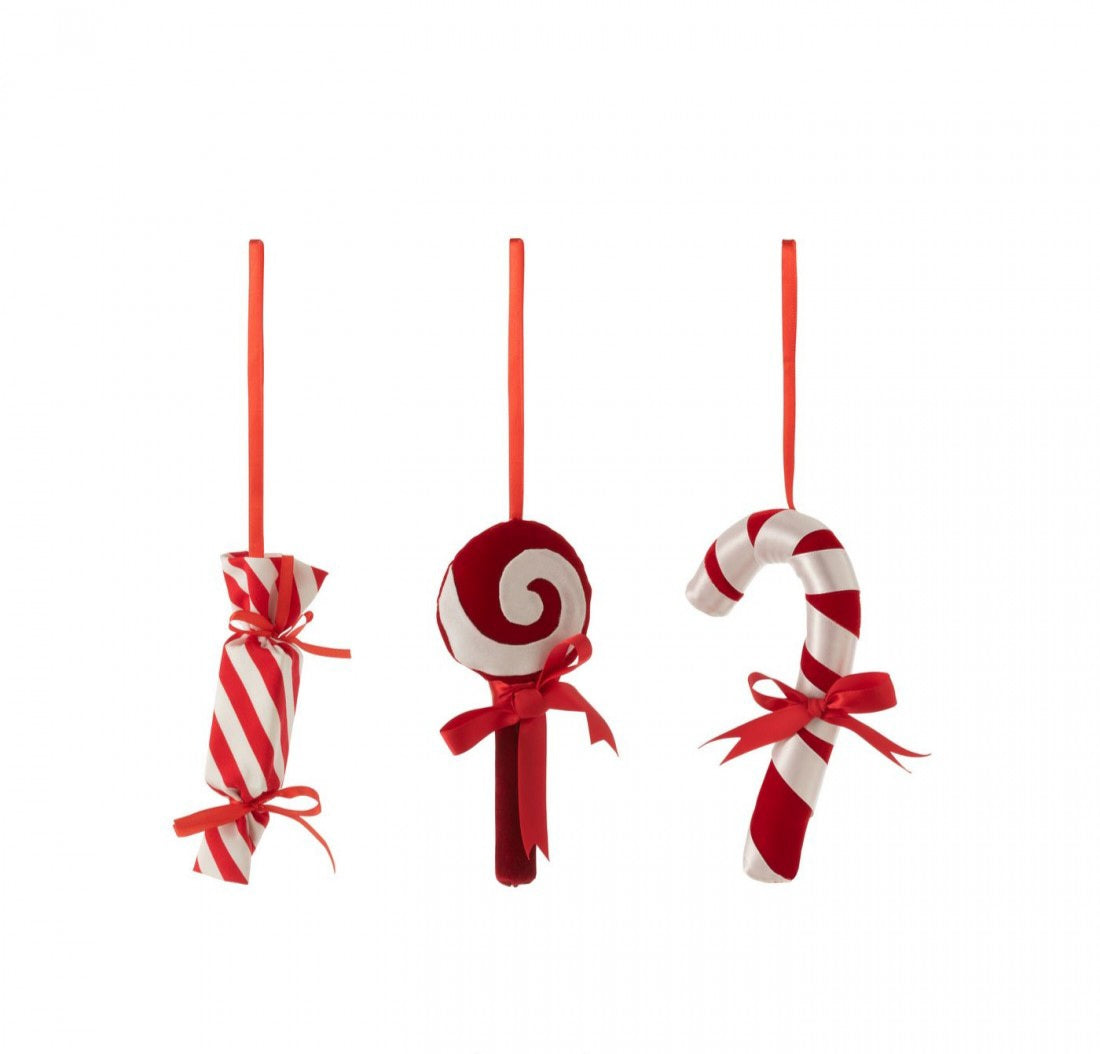 Pendentif Bonbon Textile Rouge/Blanc Lot de 3 J-Line