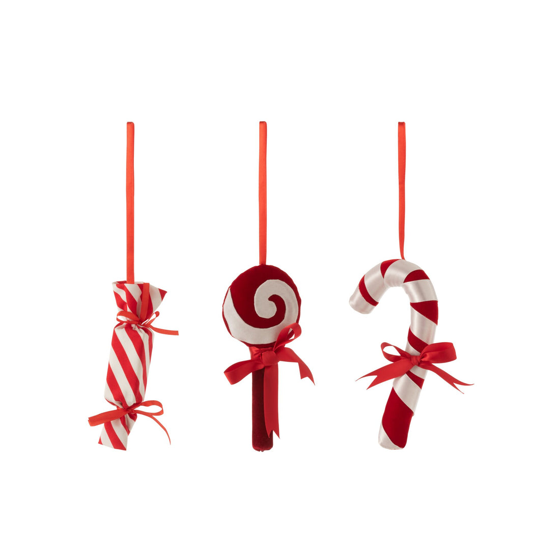 Pendentif Bonbon Textile Rouge/Blanc Lot de 3 J-Line