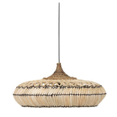 Hanglamp Nerja van MUST Living, platte ronde kap van naturel abaca met zwarte stiksels en gevlochten top