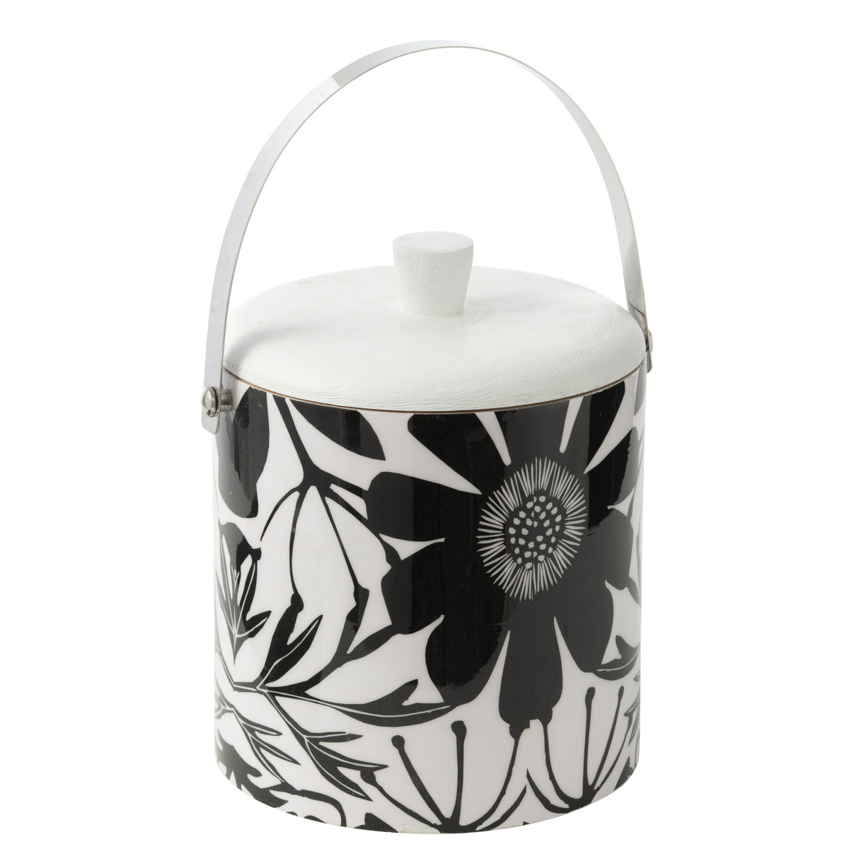 Seau à glace Fleurs Bois de manguier Noir/Blanc J-Line