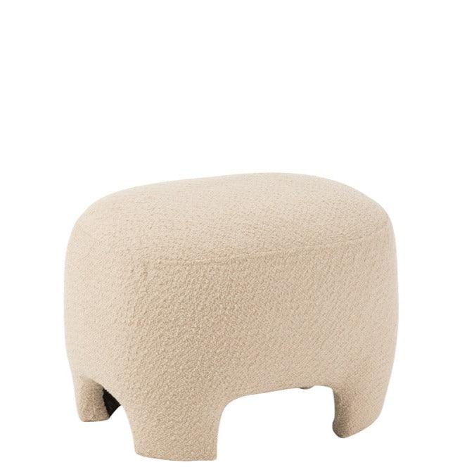J-Line Witte Poef Gebreid Textiel/Hout J-Line - Poef - J-Line - livinglovely.nl