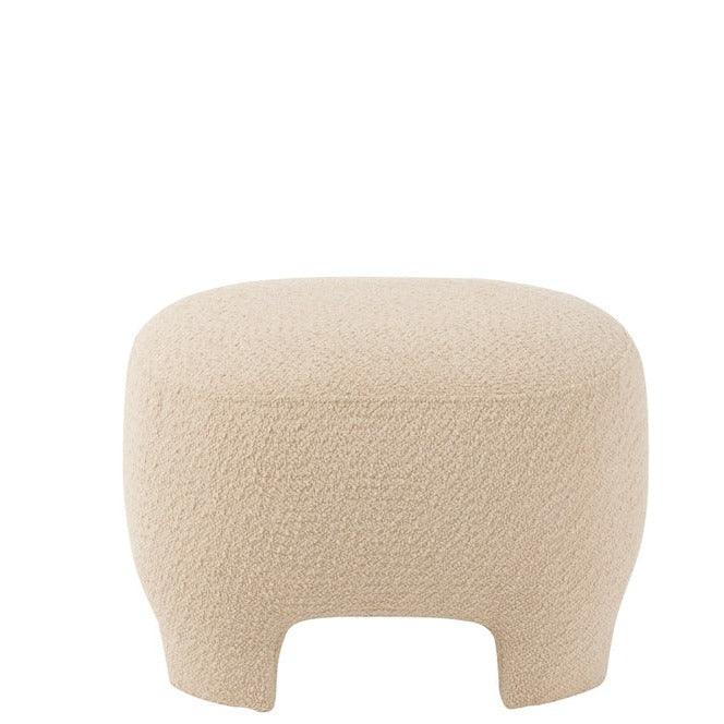 J-Line Witte Poef Gebreid Textiel/Hout J-Line - Poef - J-Line - livinglovely.nl