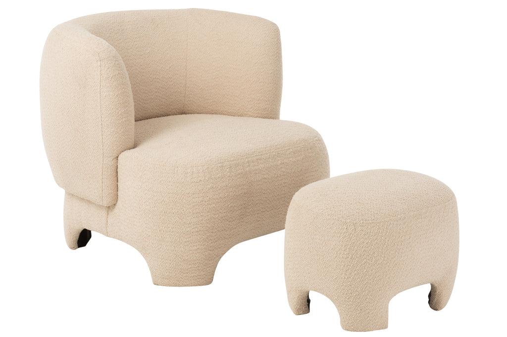 J-Line Witte Poef Gebreid Textiel/Hout J-Line - Poef - J-Line - livinglovely.nl