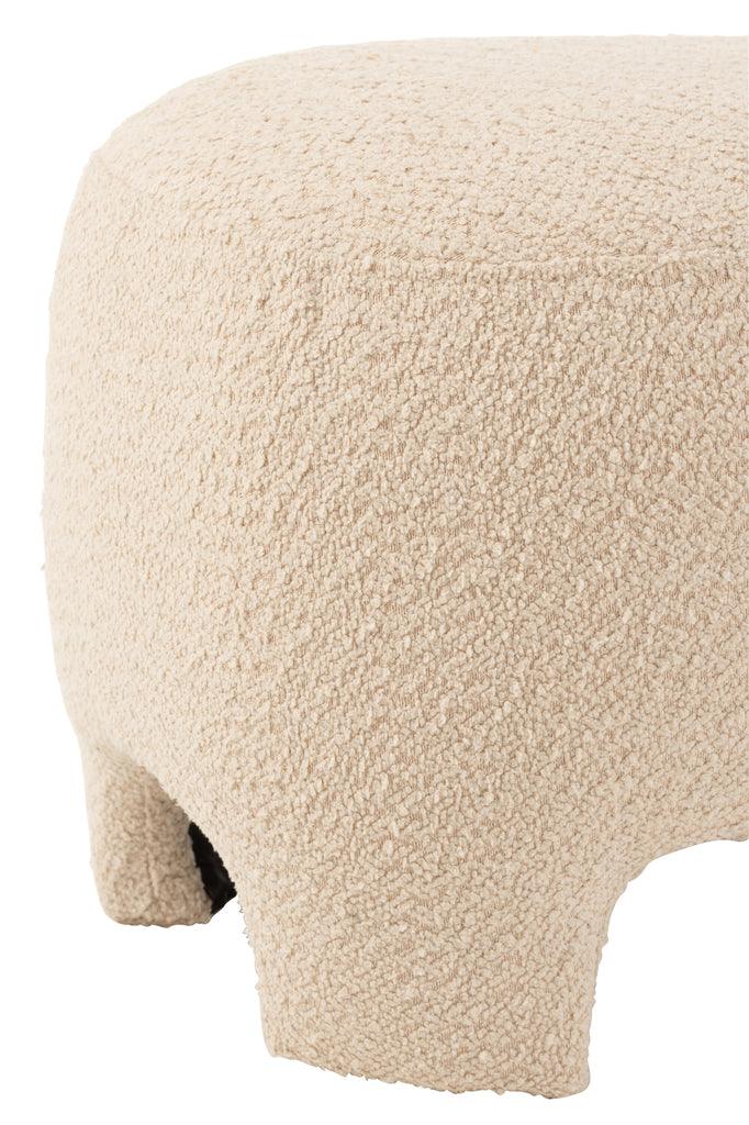 J-Line Witte Poef Gebreid Textiel/Hout J-Line - Poef - J-Line - livinglovely.nl