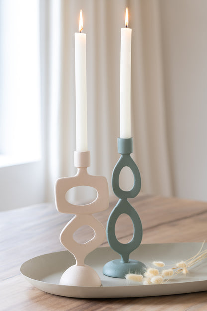 Kaarshouder Ringen Aluminium Groen Set van 2 - Kandelaar - J-Line - livinglovely.nl