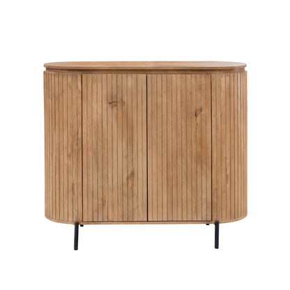 Kabinet Solana Naturel 115cm van Starfurn, mangohouten kabinet met verticaal lattenpatroon, vooraanzicht
