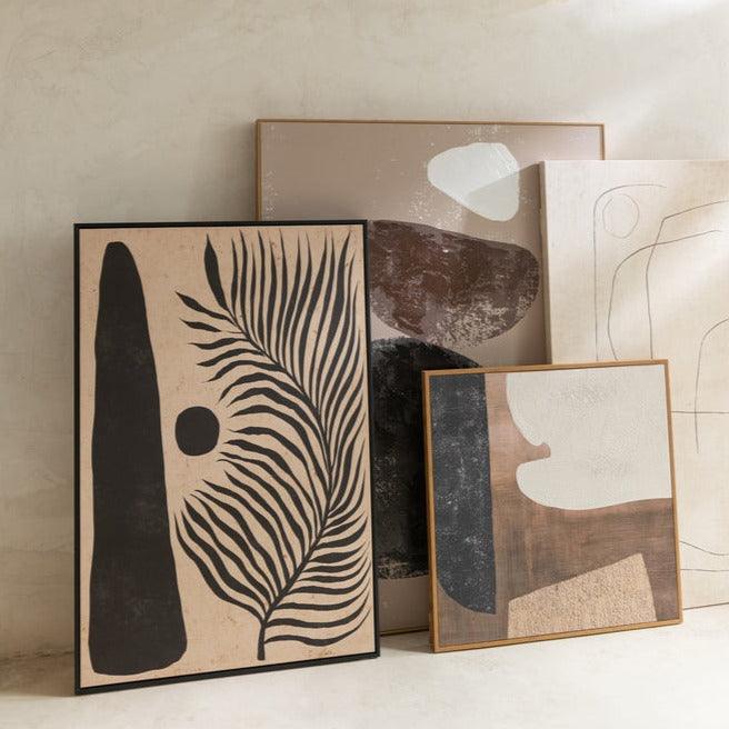 Kader Blad Abstract Hout/Canvas Bruin/Zwart - Schilderij - J-Line - livinglovely.nl