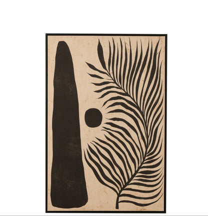 Cadre Feuille Abstraite Bois/Toile Marron/Noir J-Line