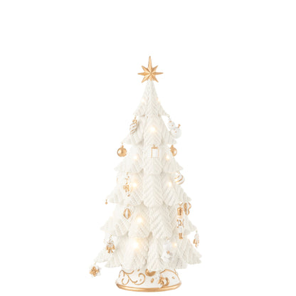 Sapin de Noël Ornements LED Résine Blanc/Or Petit H51,5cm j-Line